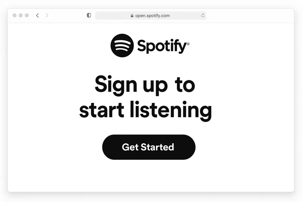 Spotify sign-up page on https://open.spotify.com/