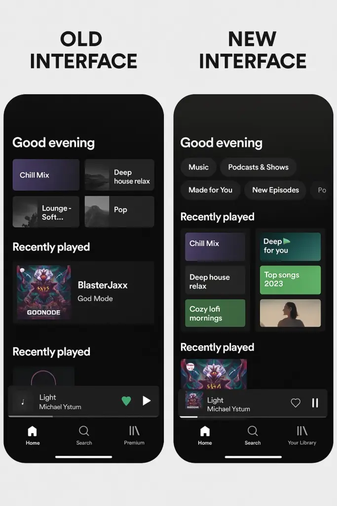 spotify x old and new interface